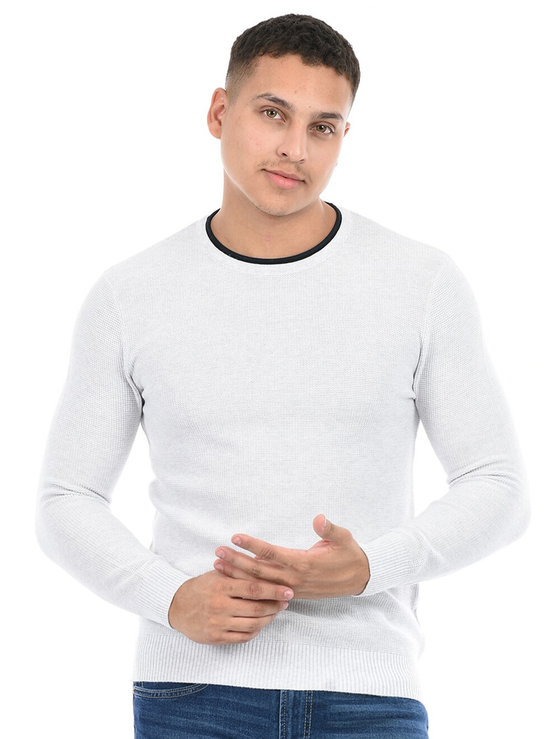 

Octave Round Neck Cotton Pullover, White