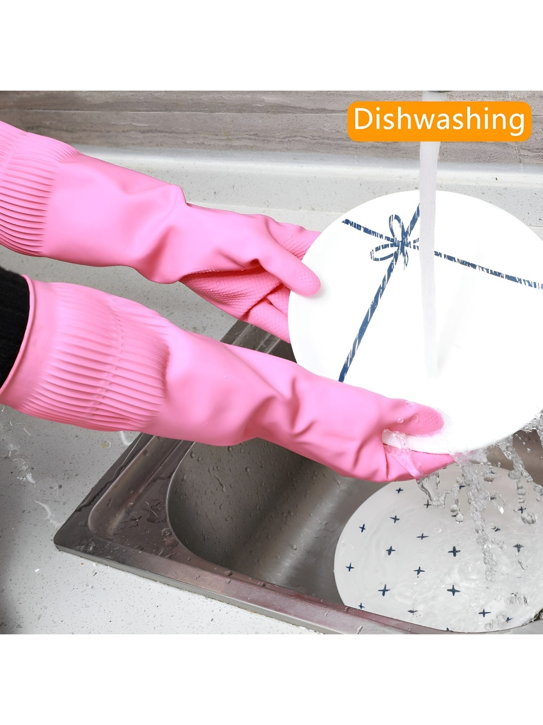 

RBGIIT Pink Koren Anti Slip Cleaning Gloves, Multi