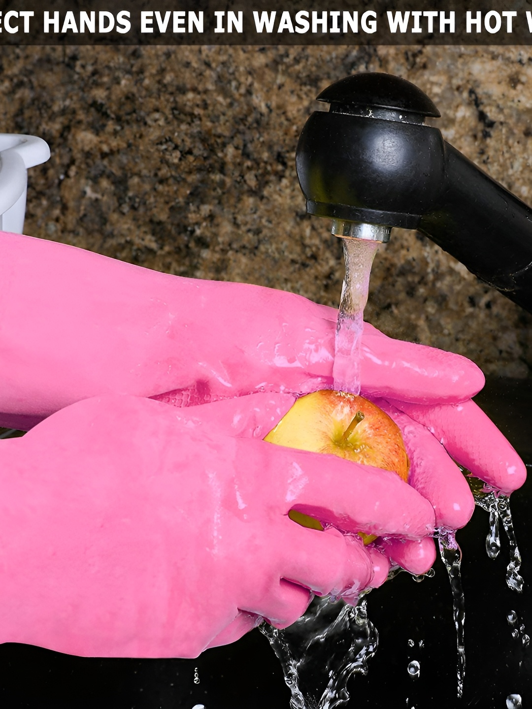 

RBGIIT Pink 2 Pcs Long Slevees Rubber Water Chemical Resitantce Hand Skin Kitchen Gloves