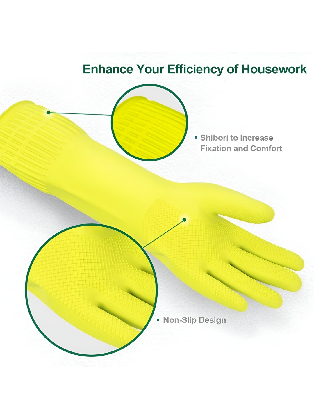 

RBGIIT Yellow 2 Pieces Textured Anti Slip Cleaning Gloves