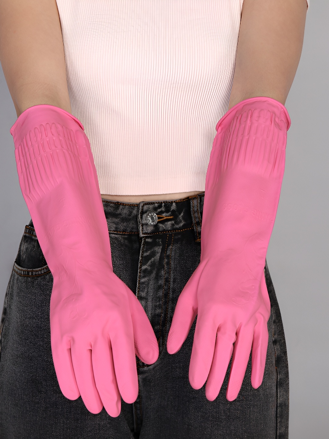 

RBGIIT Pink 1 Pair Long Sleeves Multi-Purpose Cleaning Gloves