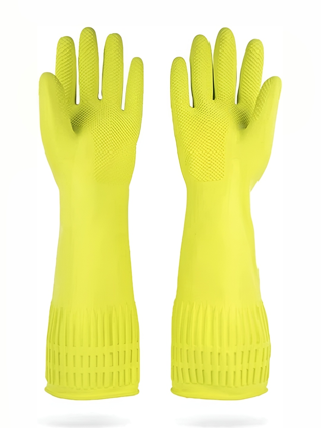 

RBGIIT Yellow 1 Pair Long Sleeves Water Resistance Hand Safety Rubber Gloves