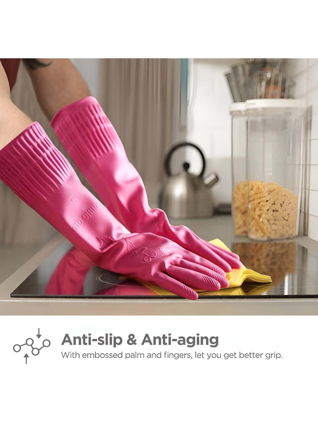 

RBGIIT Pink 2 Pieces Textured Anti Slip Cleaning Gloves