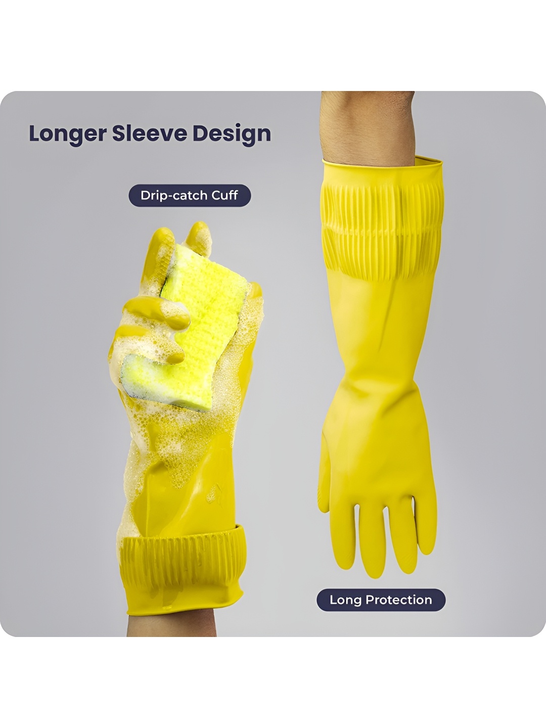 

RBGIIT Yellow 2 Pieces Textured Anti Slip Cleaning Gloves