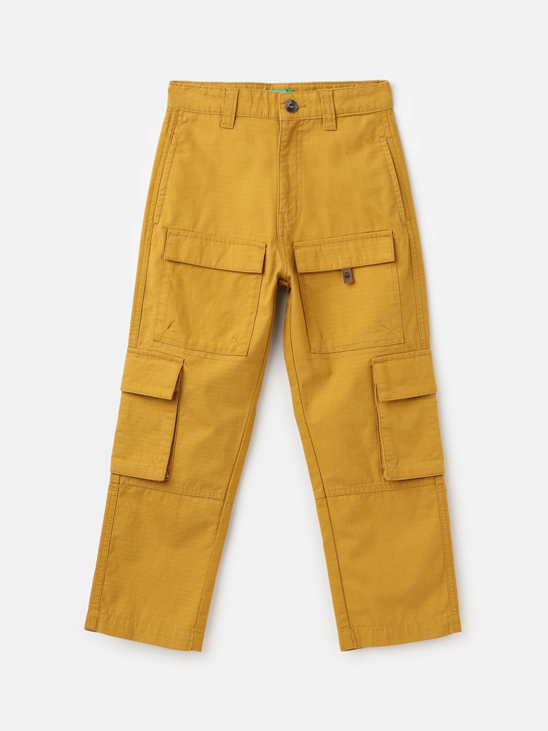 

United Colors of Benetton Boys Mid Rise Pure Cotton Cargos Trousers, Yellow