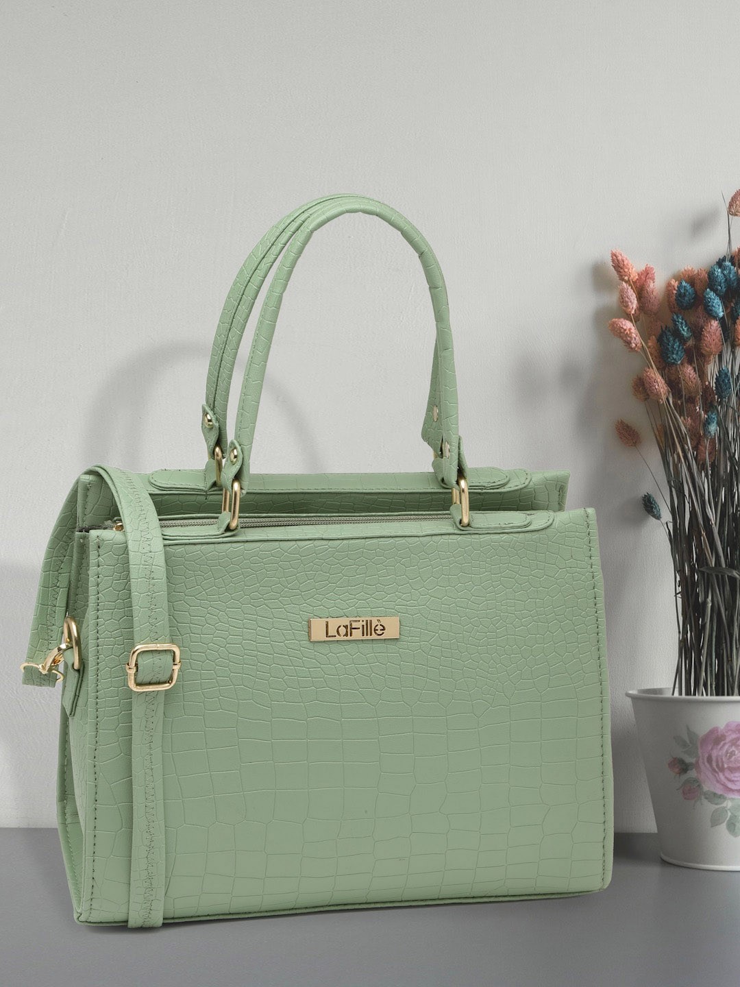 

LaFille Textured Structured Handheld Bag, Green
