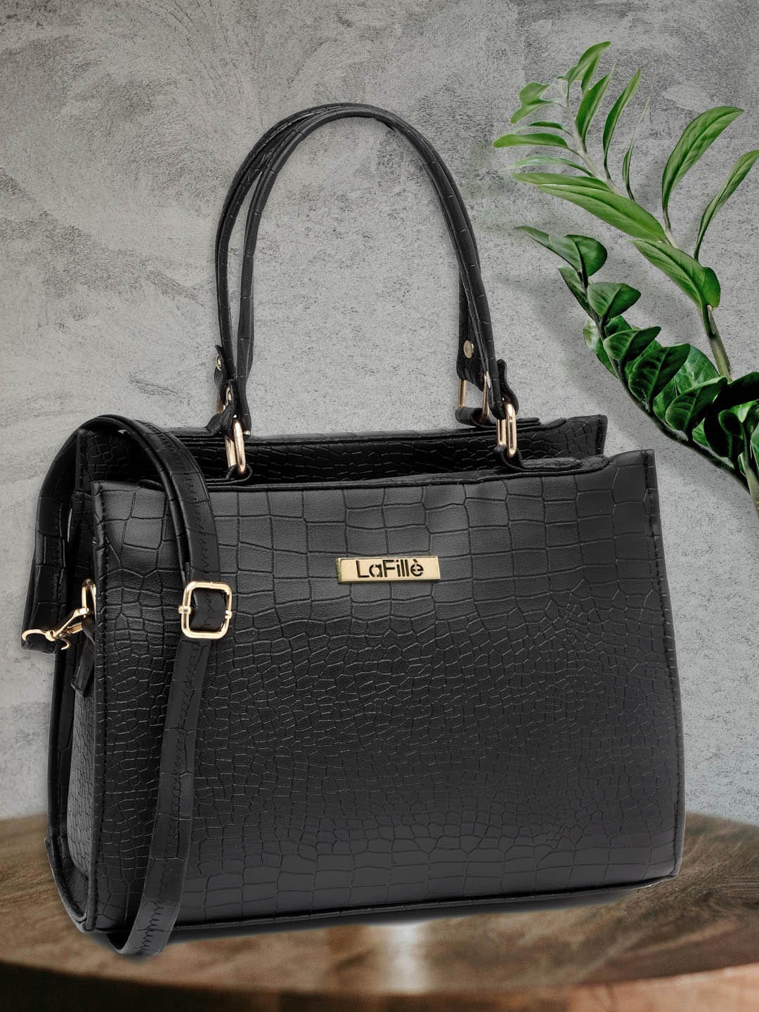 

LaFille Textured Structured Handheld Bag, Black