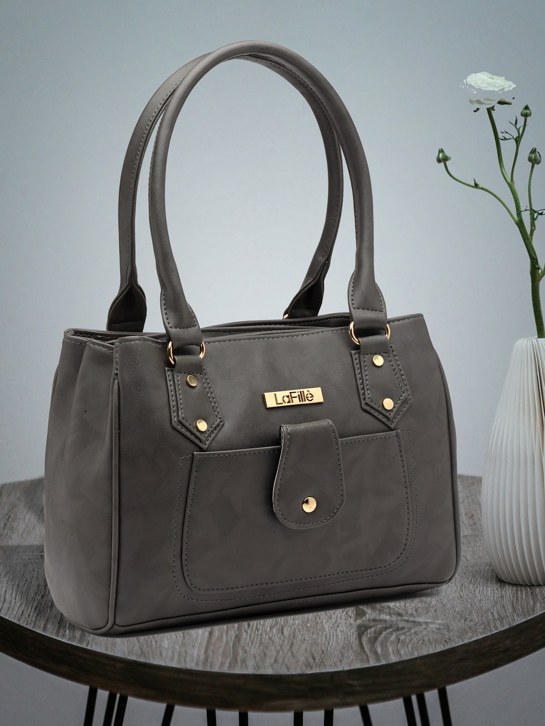 

LaFille Textured Structured Handheld Bag, Grey