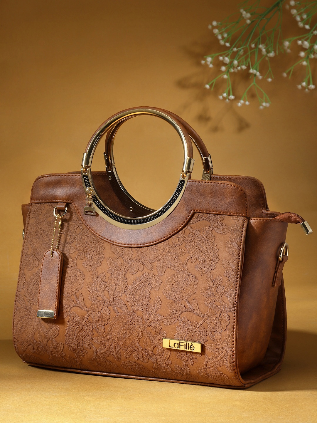 

LaFille Textured Structured Handheld Bag, Brown