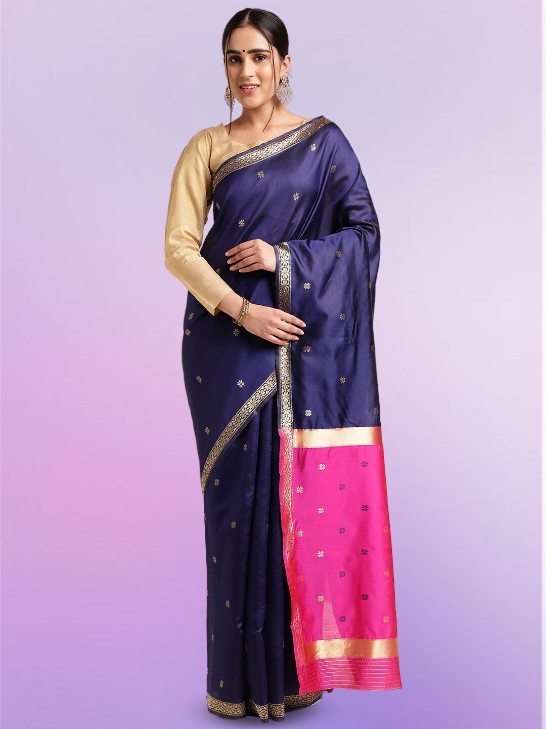 

MORLY Floral Woven Design Zari Kanjeevaram Saree, Blue