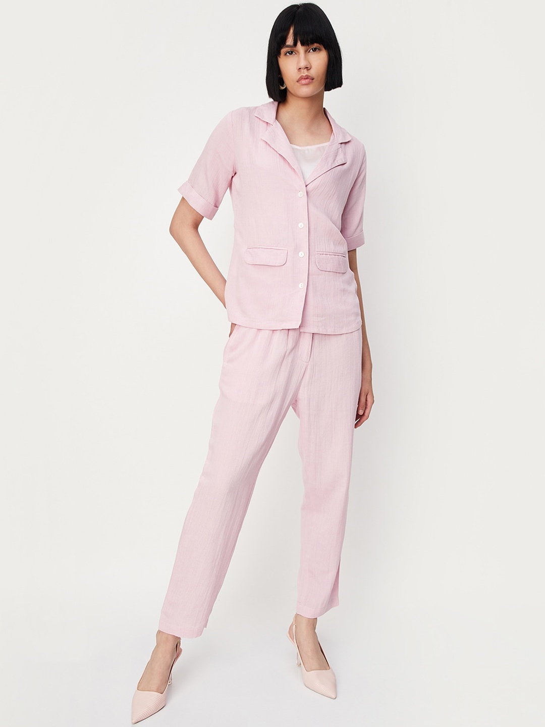 

max Printed Top & Shirt With Palazzos Co-Ords, Pink