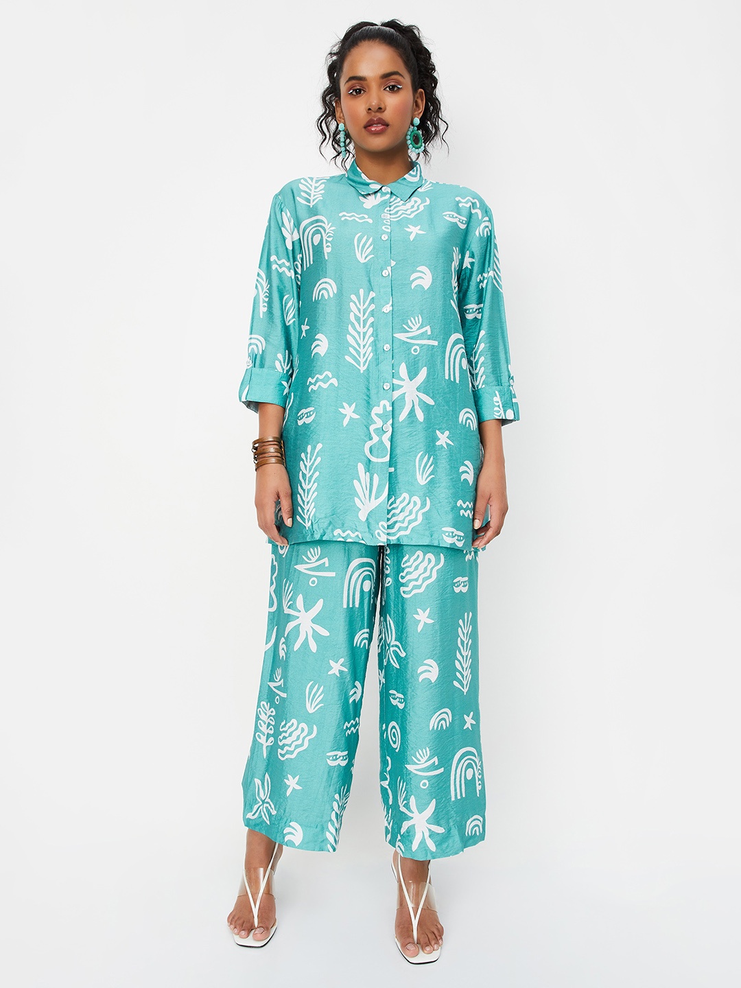 

max Printed Shirt With Palazzos Co-Ords, Blue