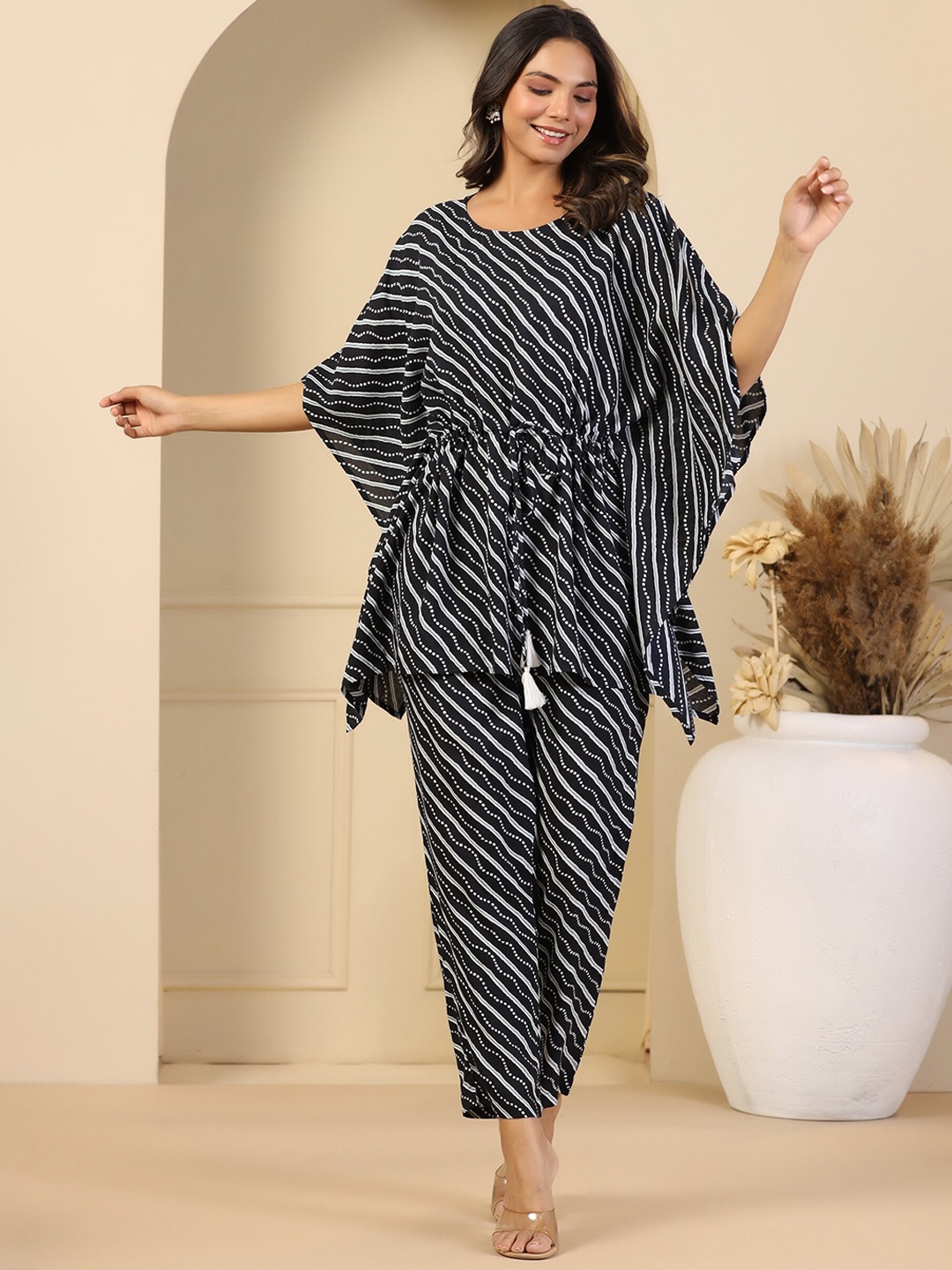 

mirari Striped Cotton Top & Trouser, Black