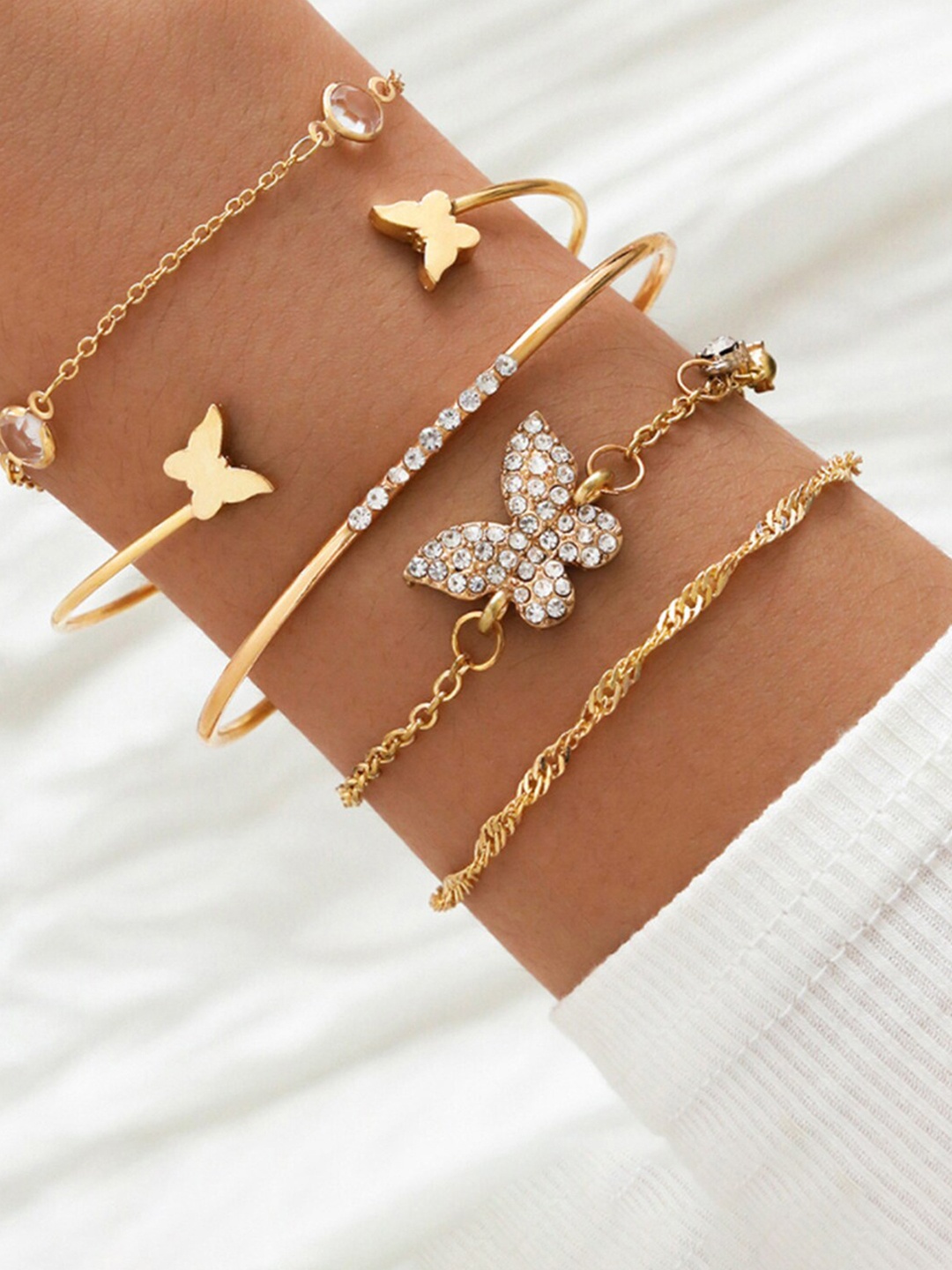 

Peora Set of 5 Cubic Zirconia Gold-Plated Cuff Bracelet