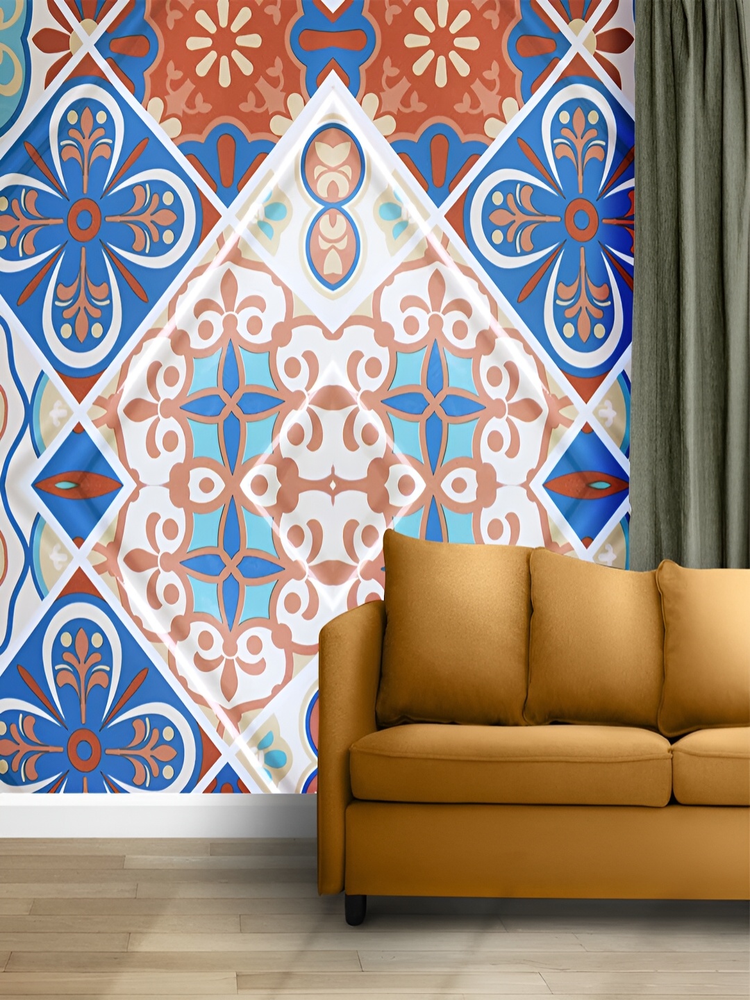 

Kuber Industries Blue & Brown 2 Pieces Art Floral Self Adhesive Wallpaper