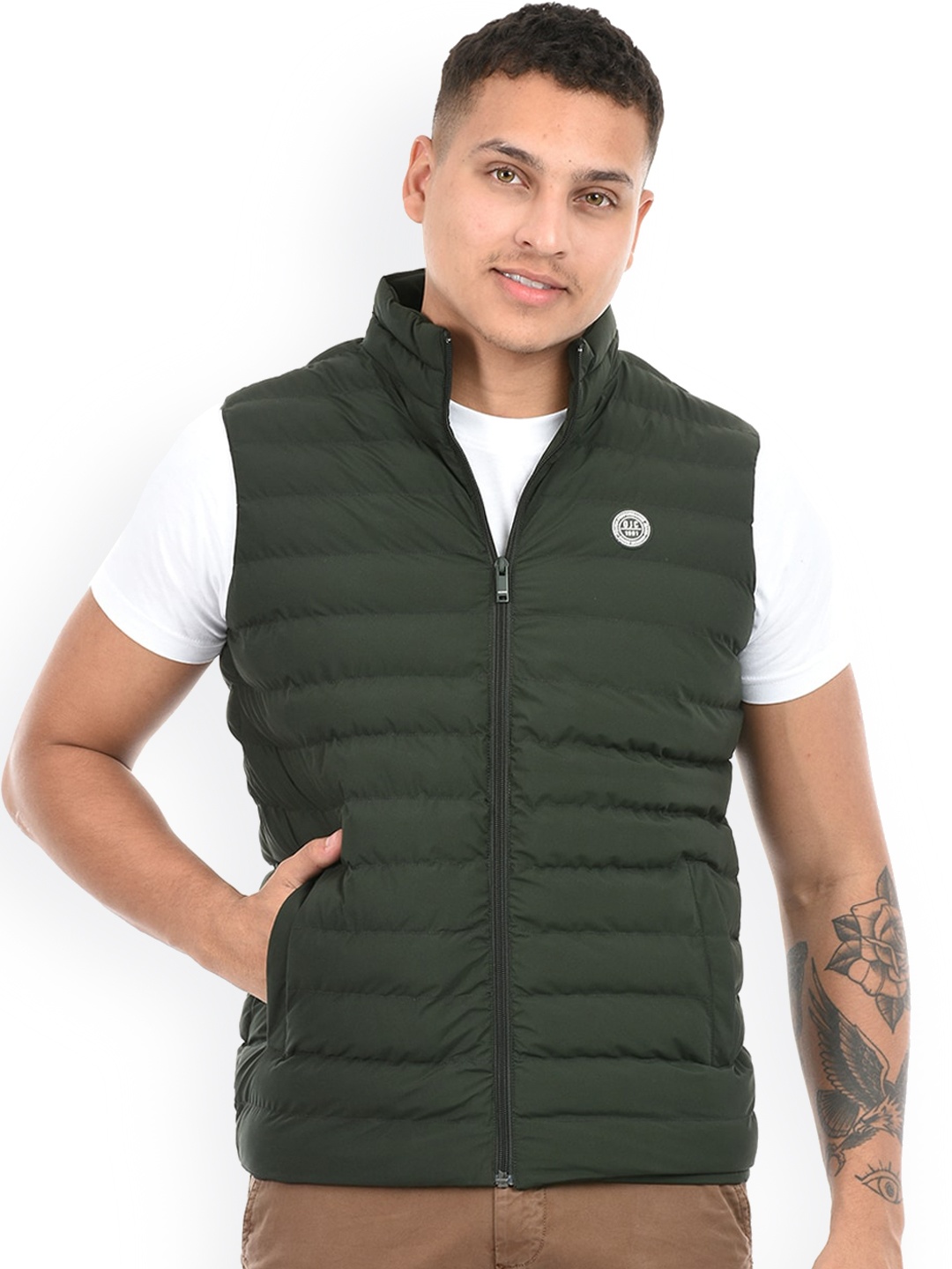 

Octave Mock Collar Sleeveless Puffer Jacket, Green