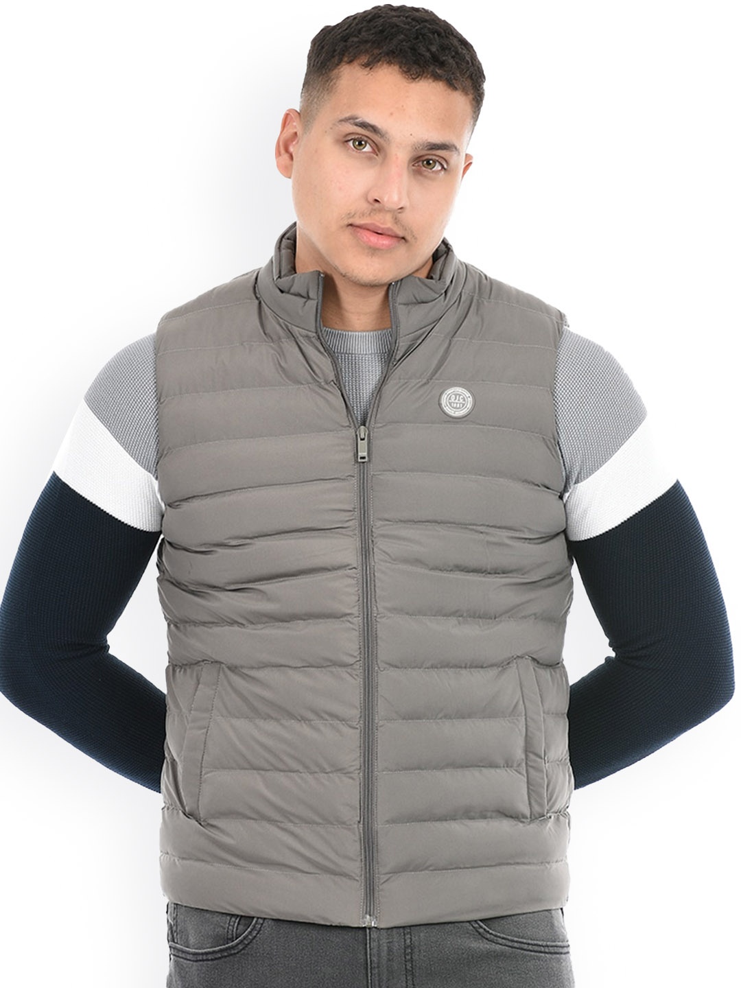 

Octave Mock Collar Sleeveless Puffer Jacket, Grey