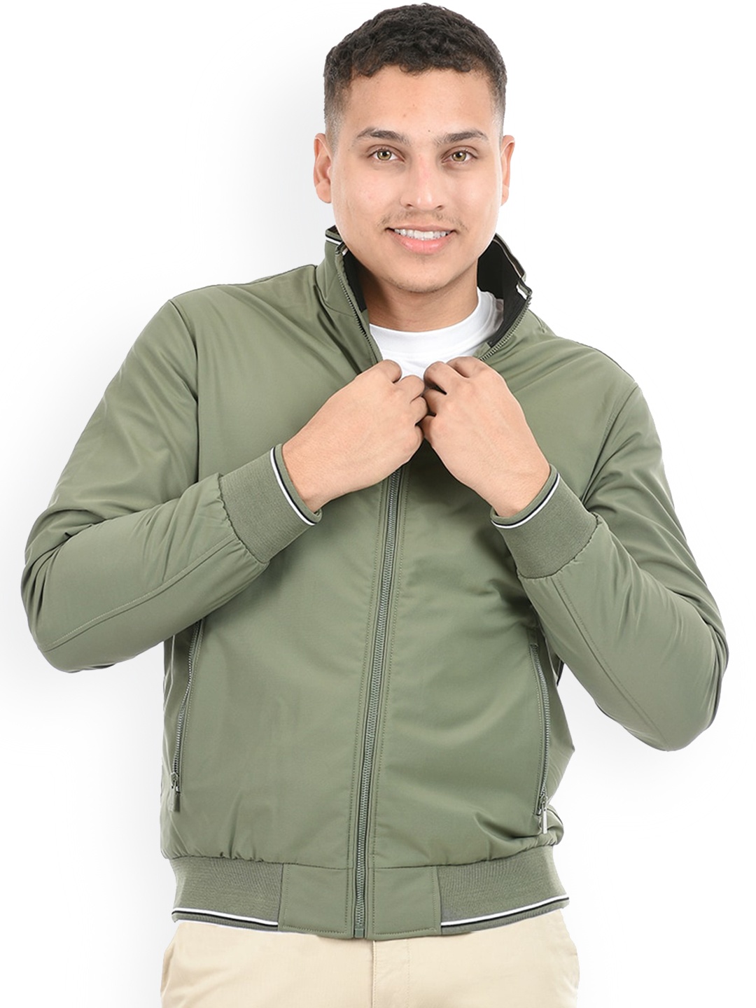 

Octave Mock Collar Long Sleeves Bomber Jacket, Green