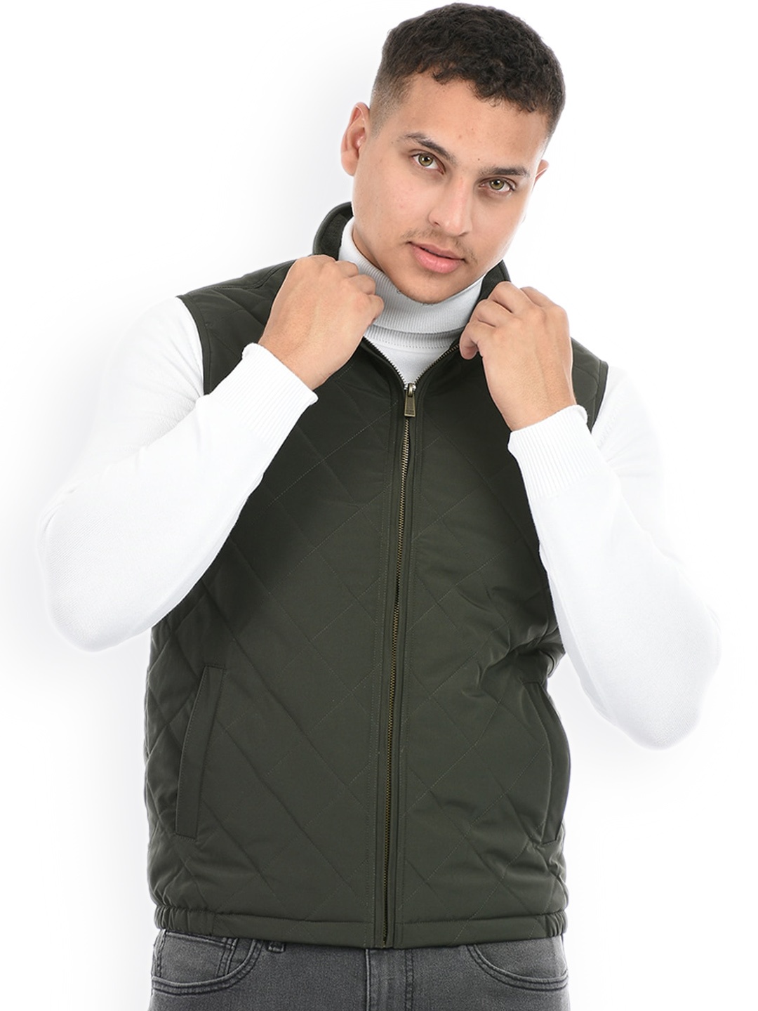 

Octave Mock Collar Quilted Jacket, Green