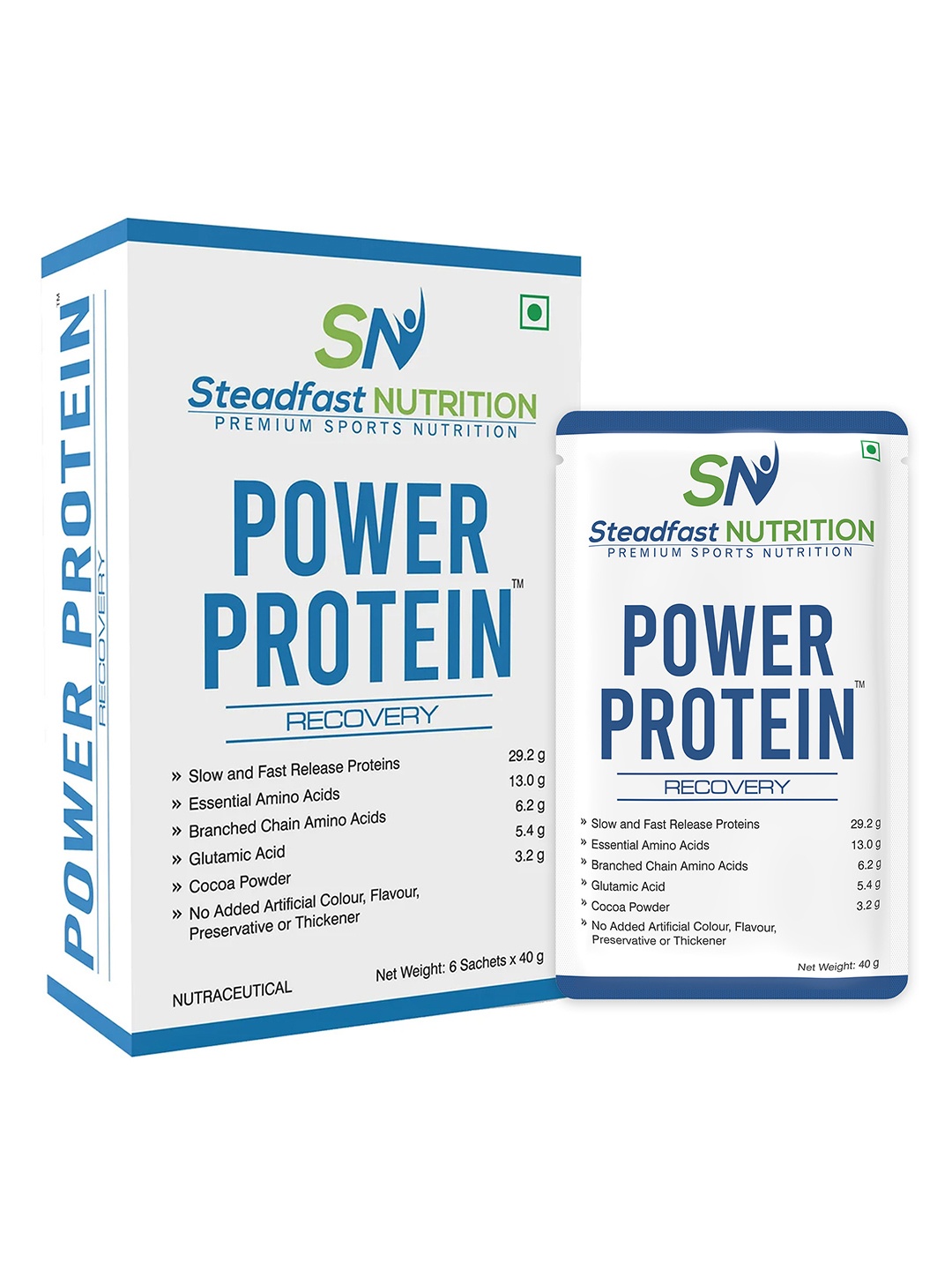 

Steadfast Nutrition Power Protein Glutamine Essential Natural Cocoa Powder 6 Sachets 240g, White