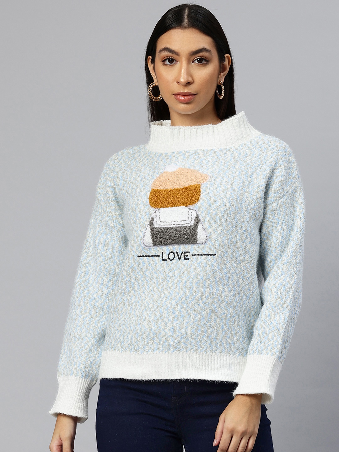 

Pierre Carlo Women Pullover with Embroidered Detail, Blue