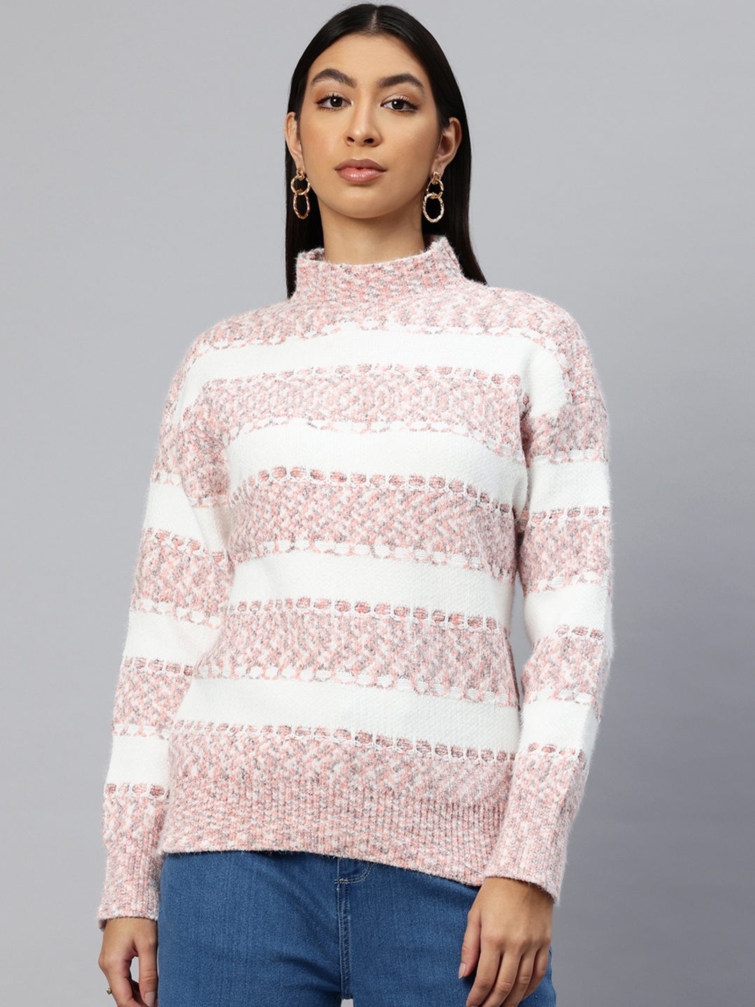 

Pierre Carlo Striped Pullover, Peach