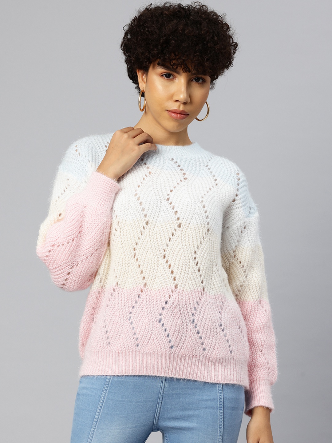 

Pierre Carlo Open Knit Pullover, Pink