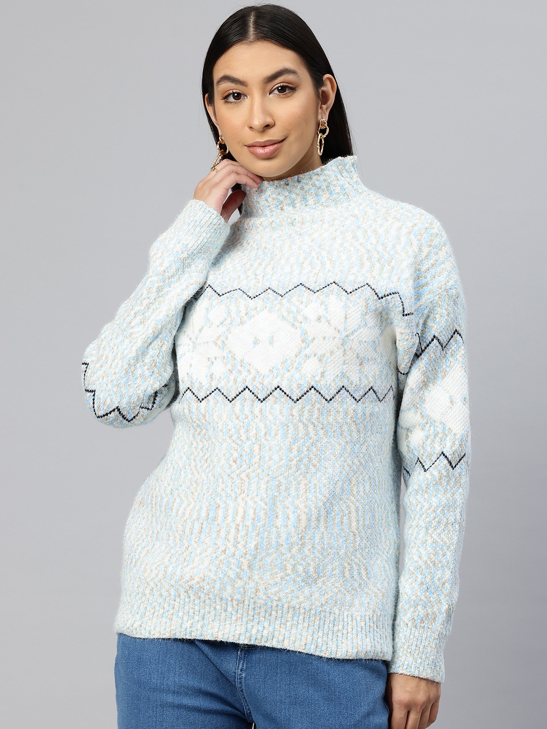 

Pierre Carlo Geometric Self Design Pullover, Blue