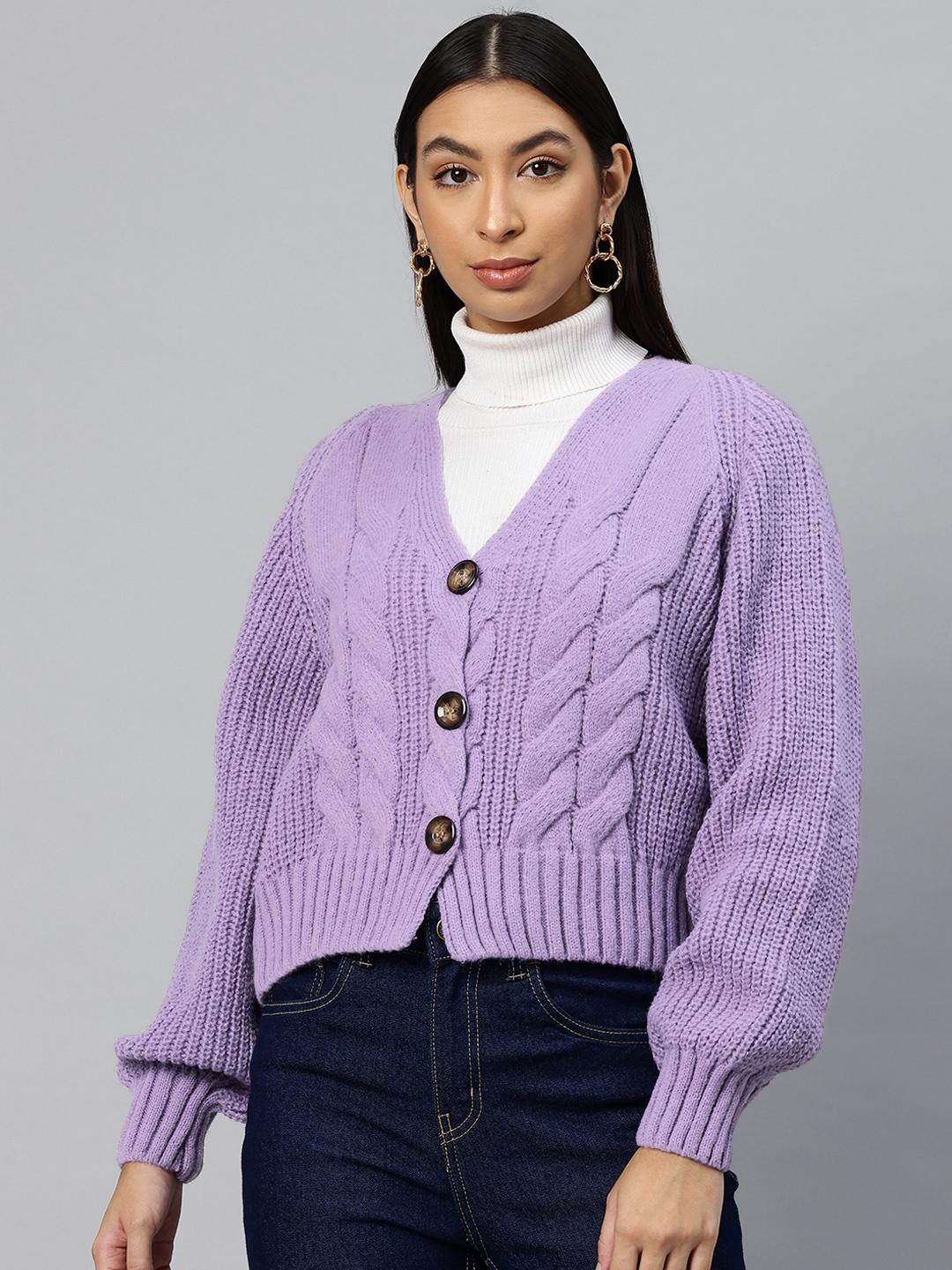 

Pierre Carlo Cable Knit Cardigan, Purple