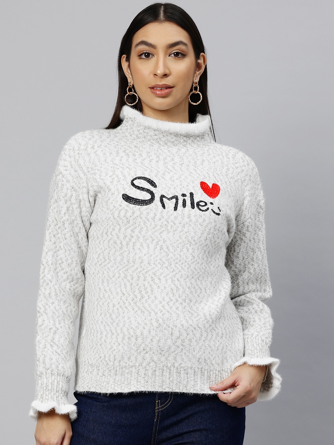

Pierre Carlo Turtle Neck Pullover with Embroidered Detail, White