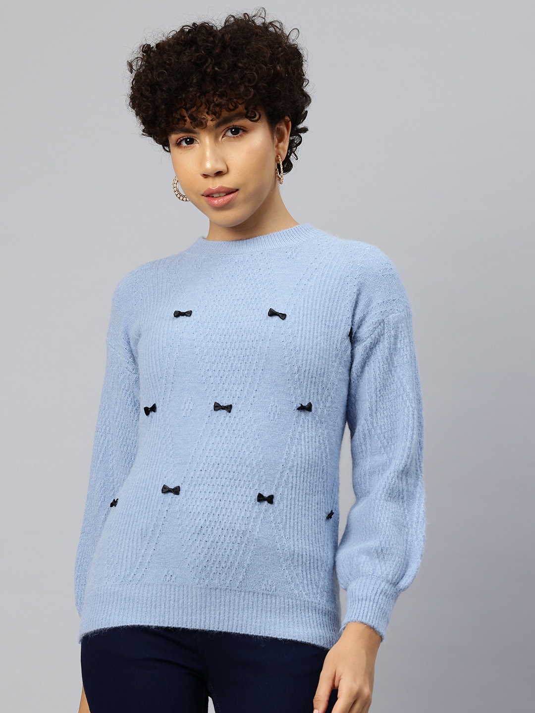 

Pierre Carlo Pullover with Bow Detail, Blue