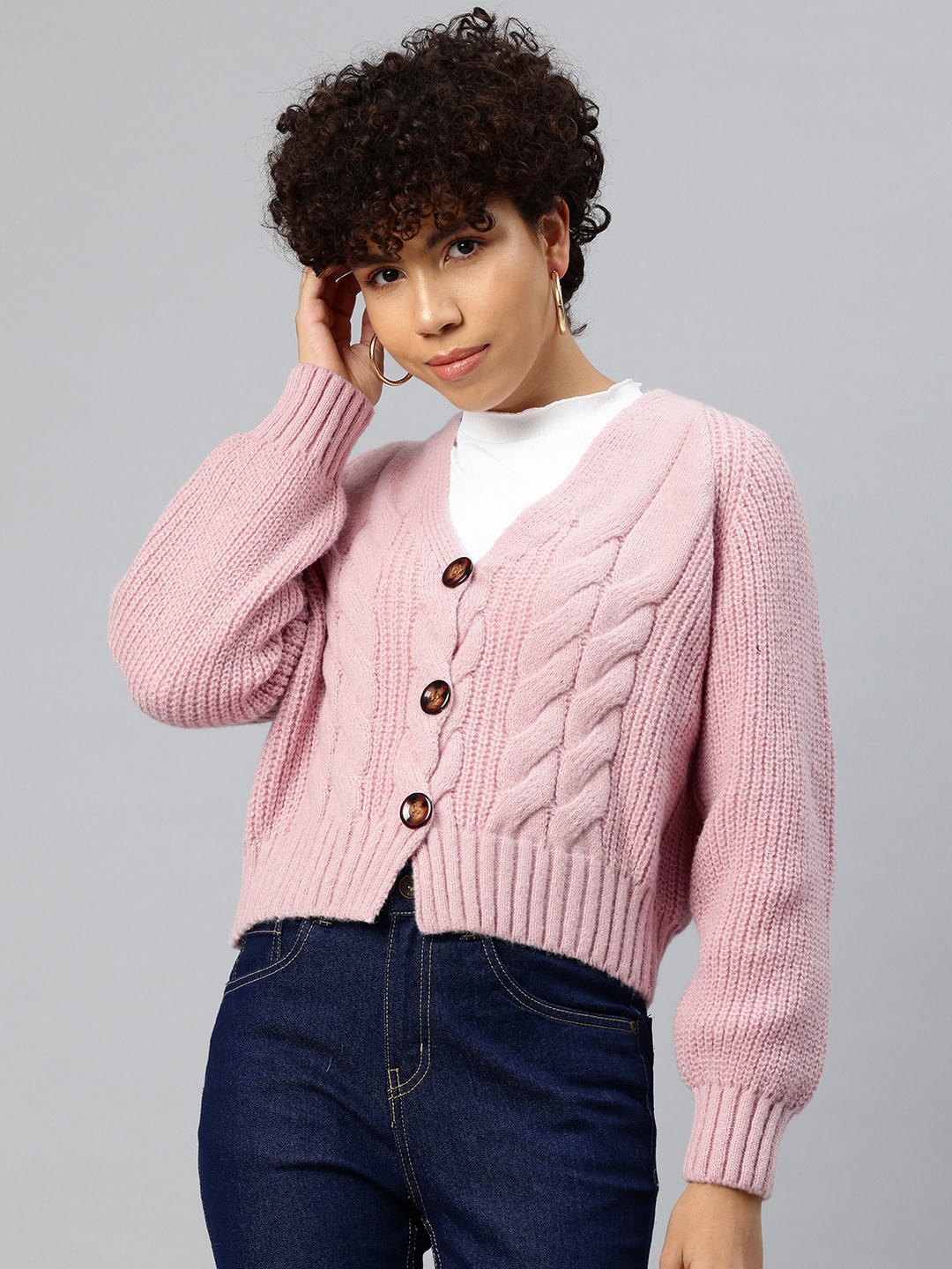 

Pierre Carlo Cable Knit Acrylic Cardigan, Pink