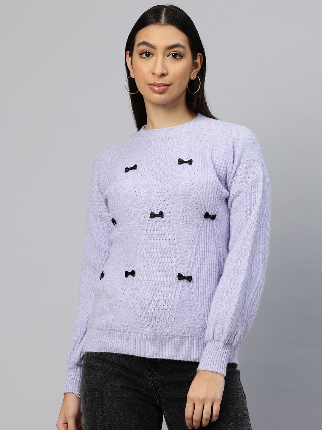 

Pierre Carlo Pullover with Bow Detail, Purple