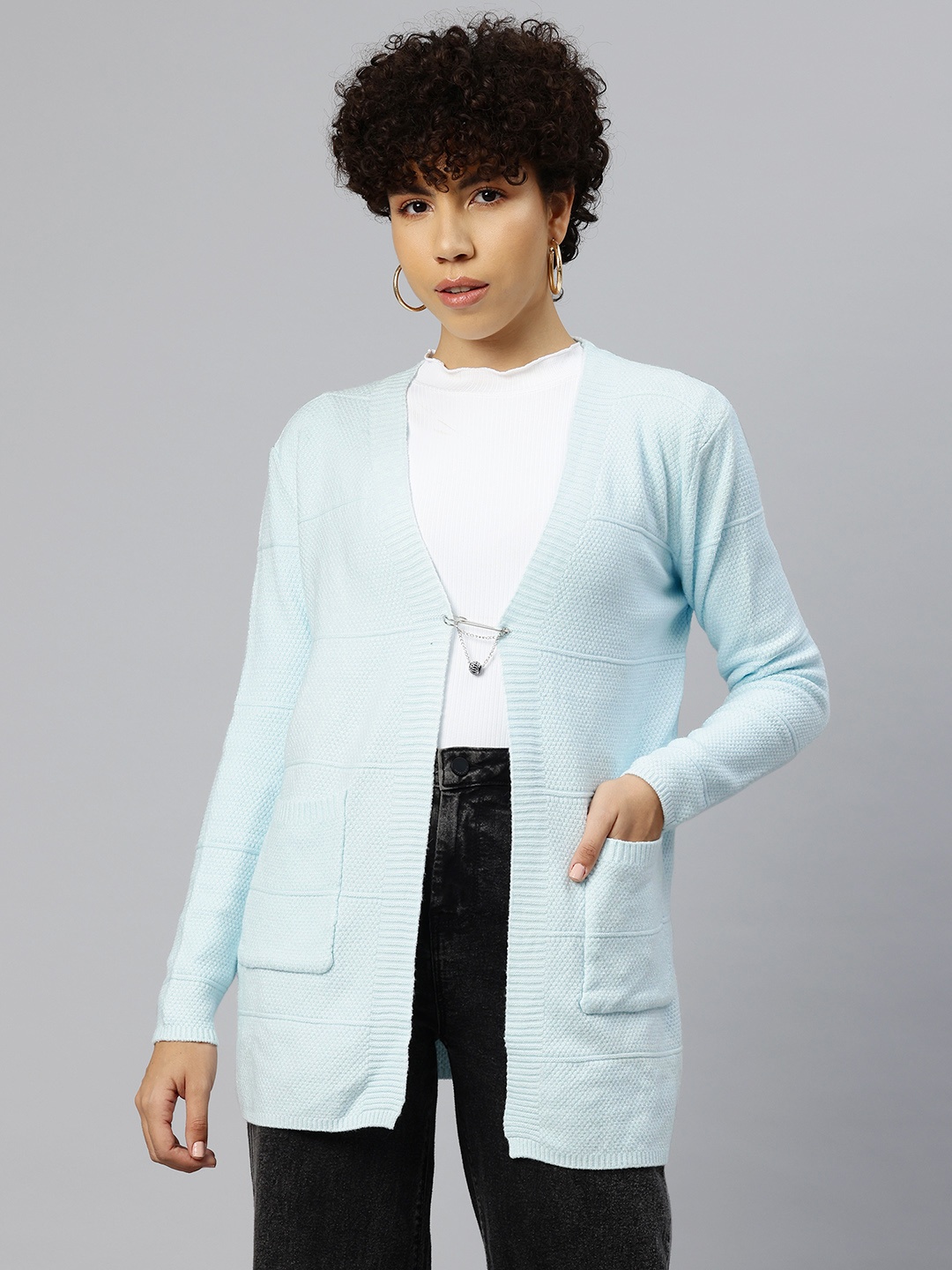 

Pierre Carlo Ribbed Longline Cardigan, Blue