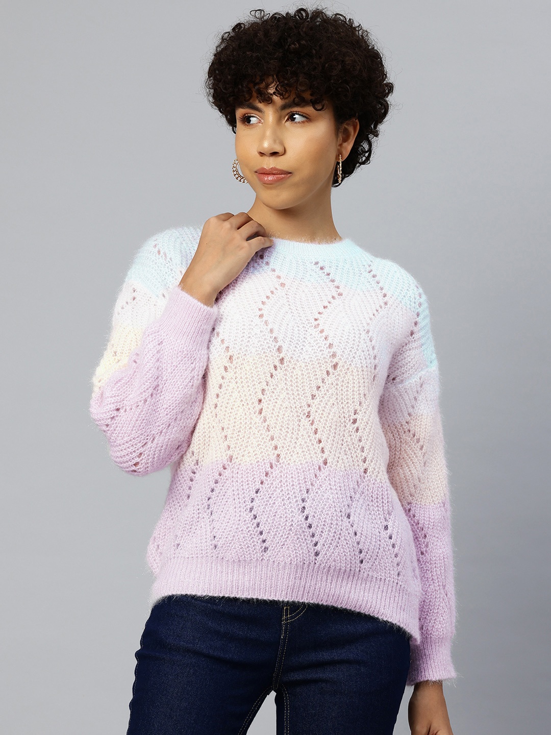 

Pierre Carlo Open Knit Pullover, Mauve