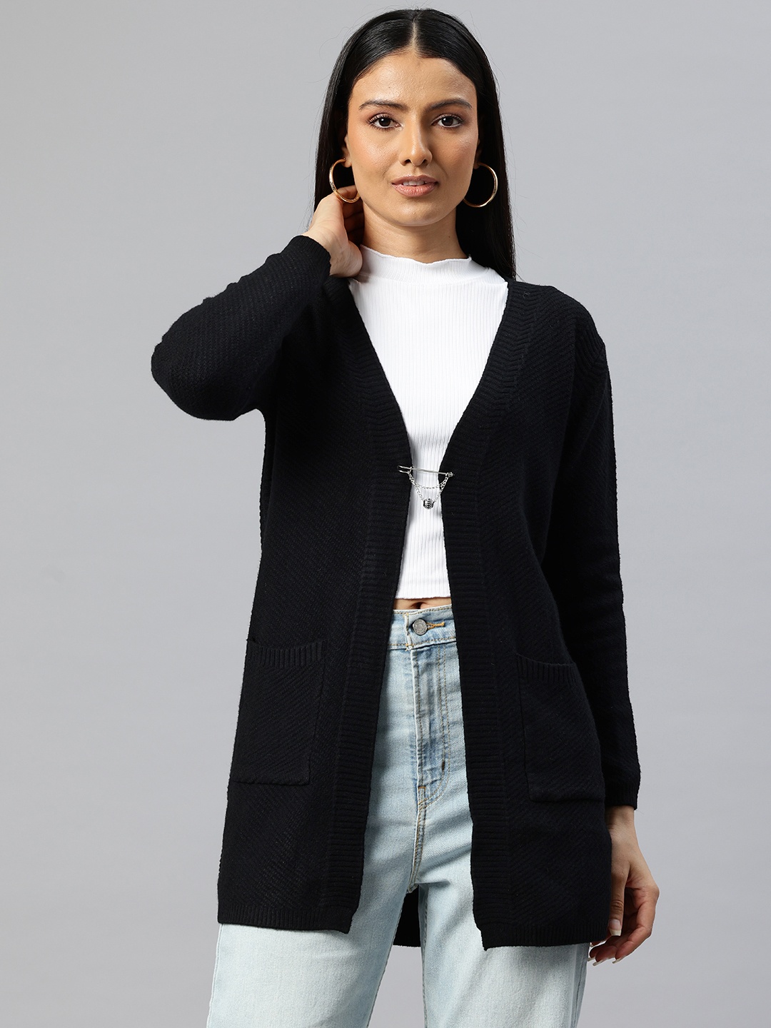 

Pierre Carlo Solid Cardigan, Black