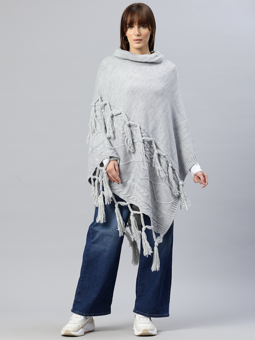 

Pierre Carlo Turtle Neck Poncho, Grey