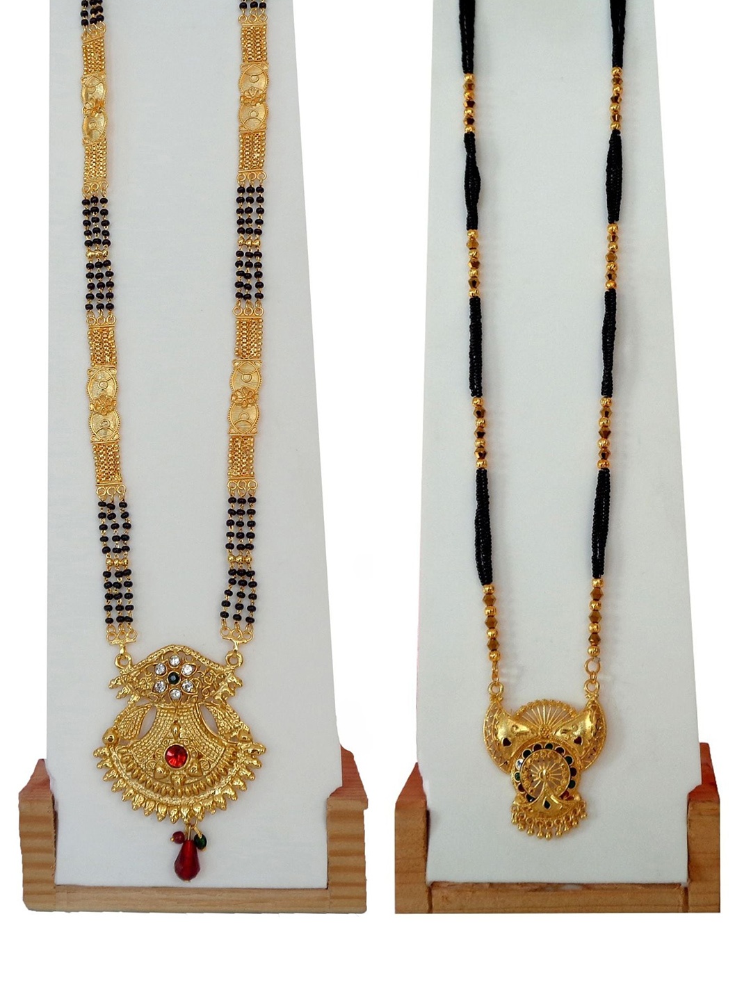 

Ramdev Art Fashion Jwellery Set Of 2 Gold-Plated Artificial Stones and Beads Mangalsutras