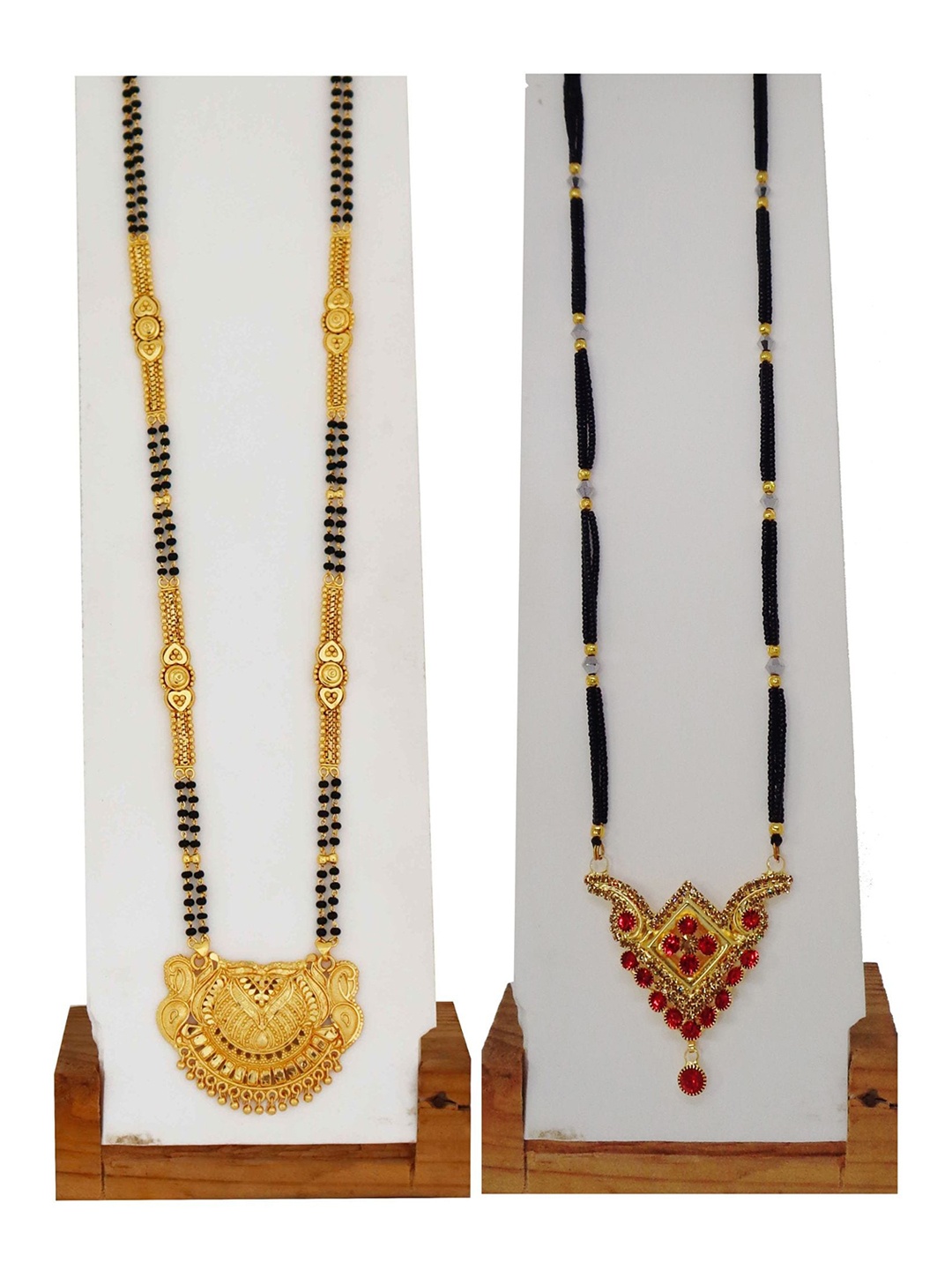 

Ramdev Art Fashion Jwellery Set of 2 Gold-Plated Artificial Stones and Beads Mangalsutras