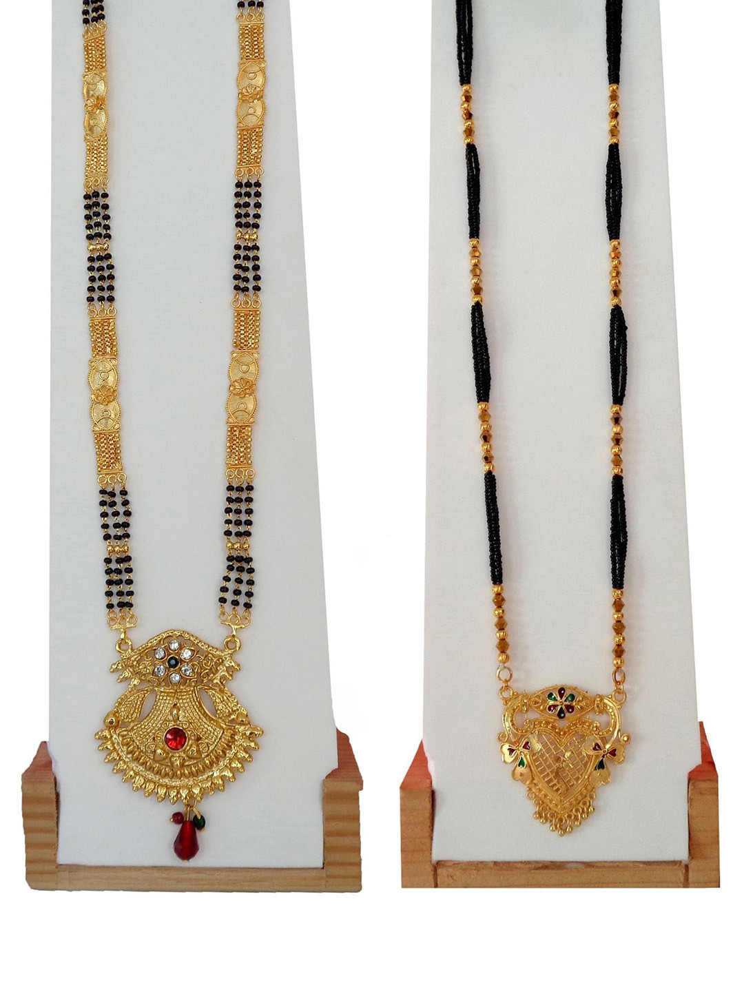 

Ramdev Art Fashion Jwellery Set Of 2 Gold-Plated Artificial Stones and Beads Mangalsutras