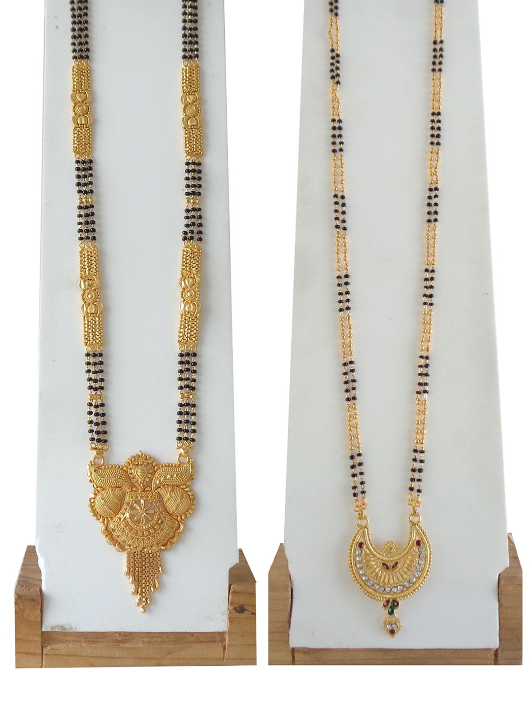 

Ramdev Art Fashion Jwellery Set of 2 Gold-Plated Stones Studded and Beaded Mangalsutras
