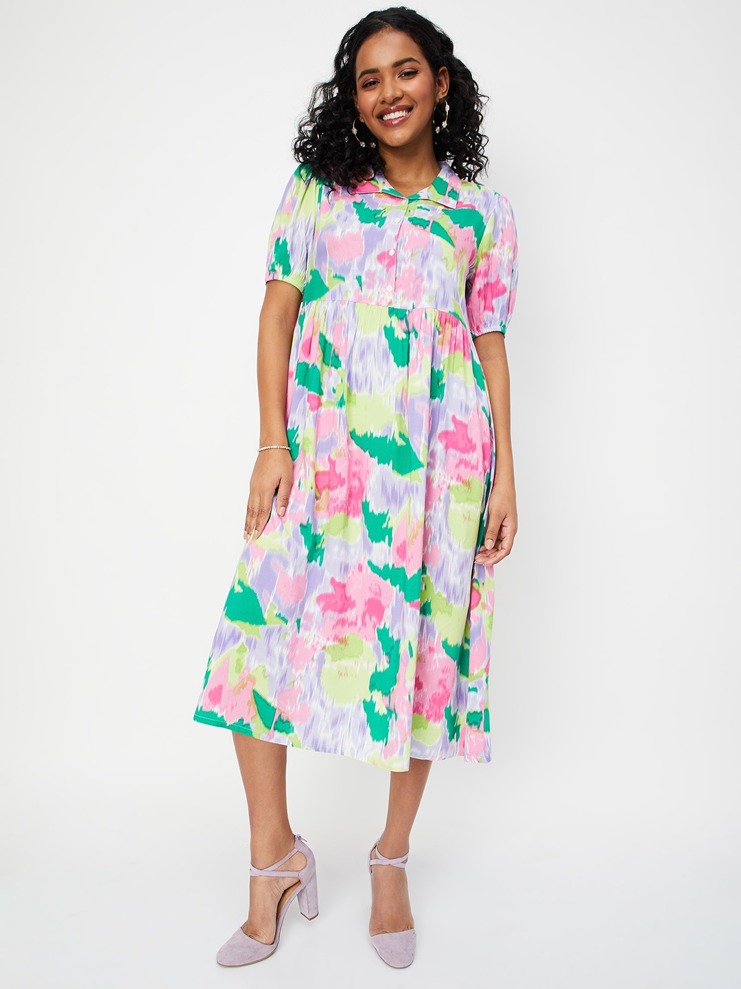 

max Tie and Dye Print Empire Midi Dress, Multi