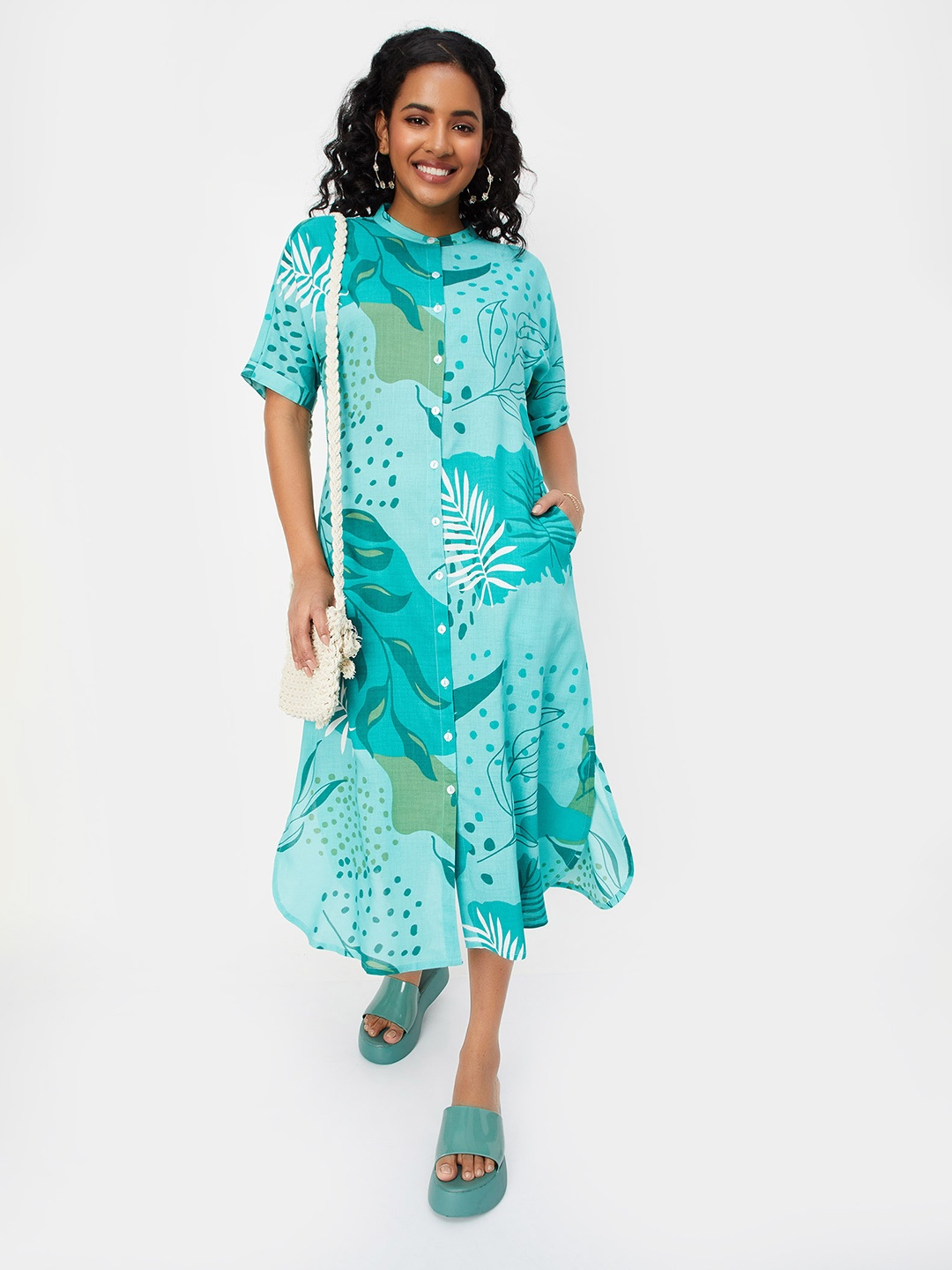 

max Printed A-Line Midi Dress, Blue