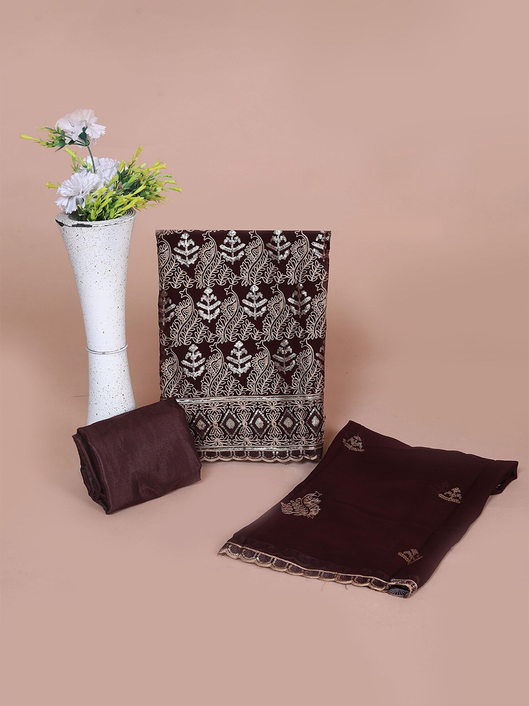 

KALINI Embroidered Pure Cotton Unstitched Dress Material, Purple