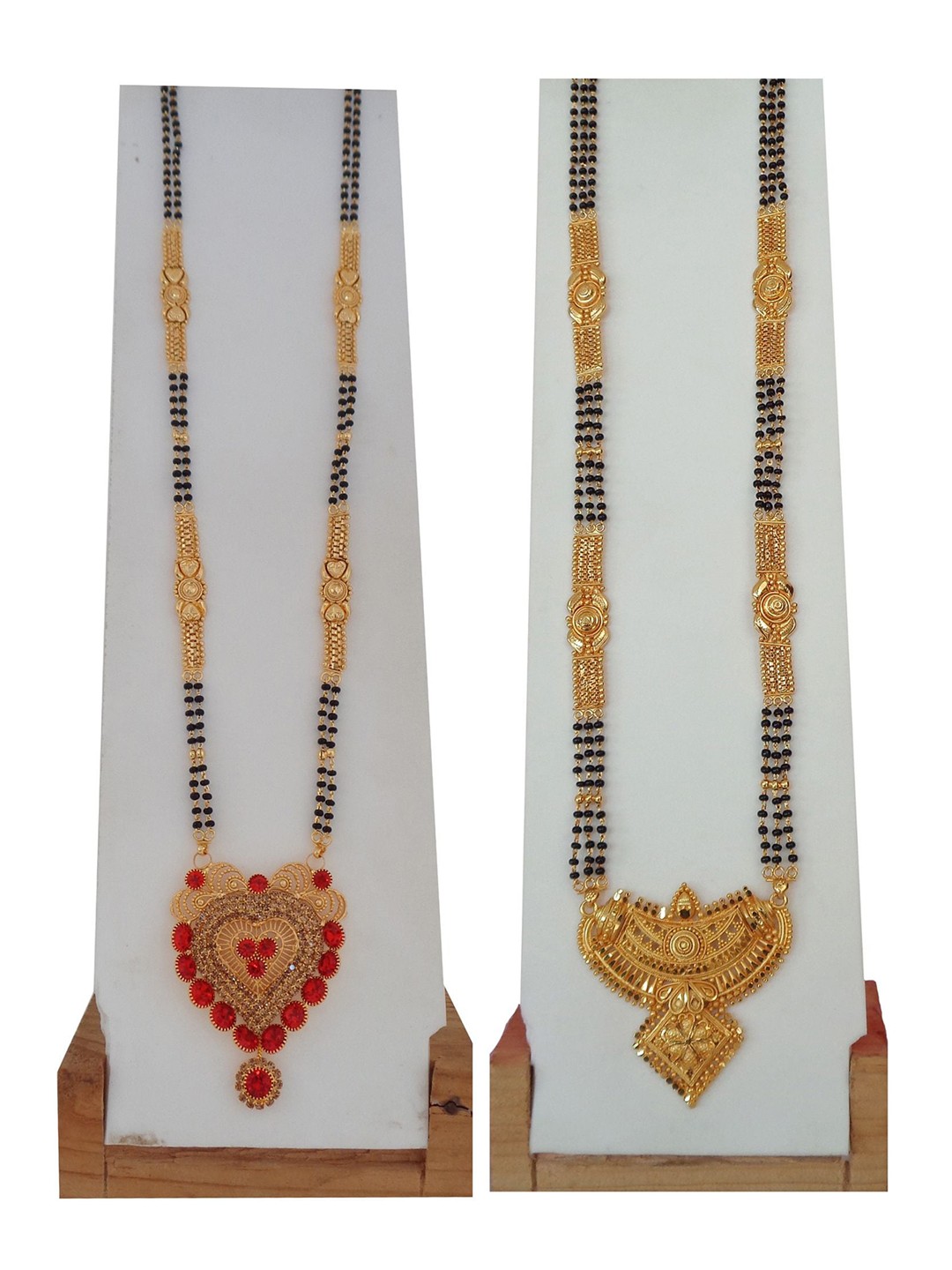 

Ramdev Art Fashion Jwellery Set Of 2 Gold-Plated Artificial Stones and Beads Mangalsutras