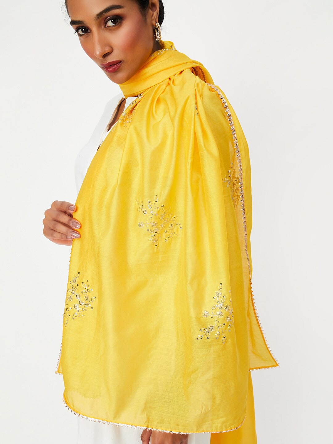 

max Embroidered Organza Dupatta with Sequinned, Yellow