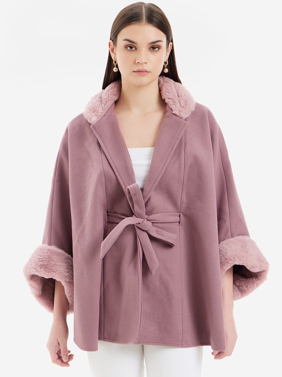 

Kazo Lapel Collar Fur Tie Up Tailored Jacket, Mauve