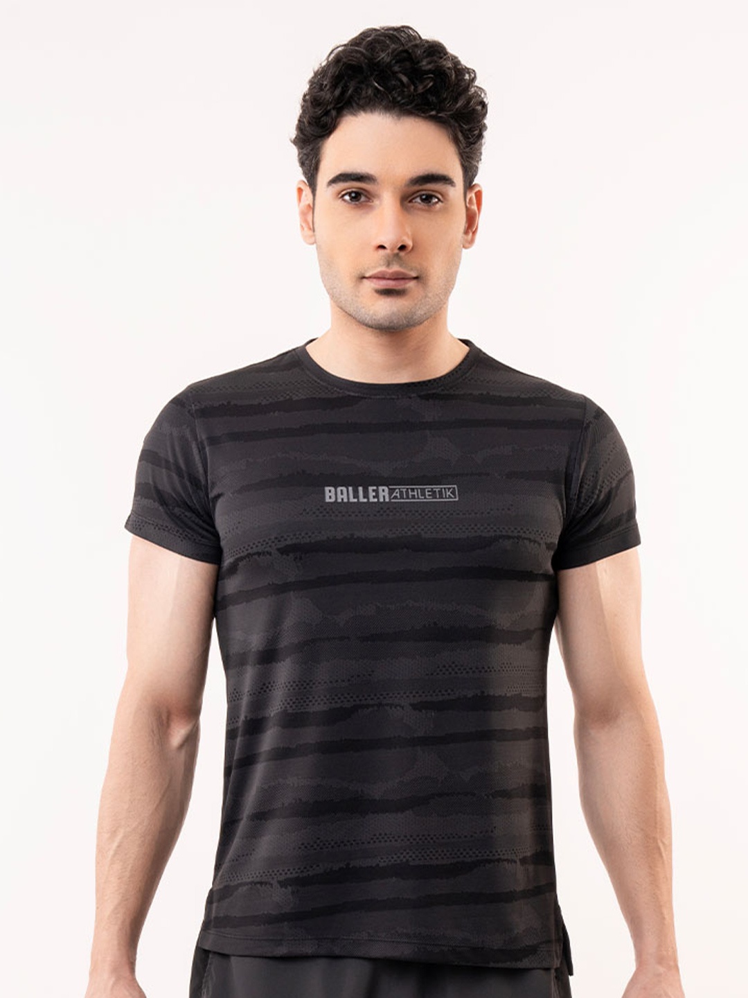 

Baller Athletik Round Neck Striped T-shirt, Black