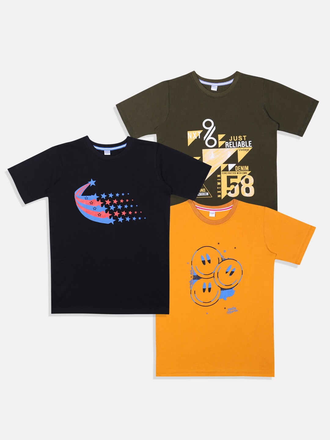 

BAESD Boys Pack Of 3 Printed Pure Cotton Casual T-shirt, Multi