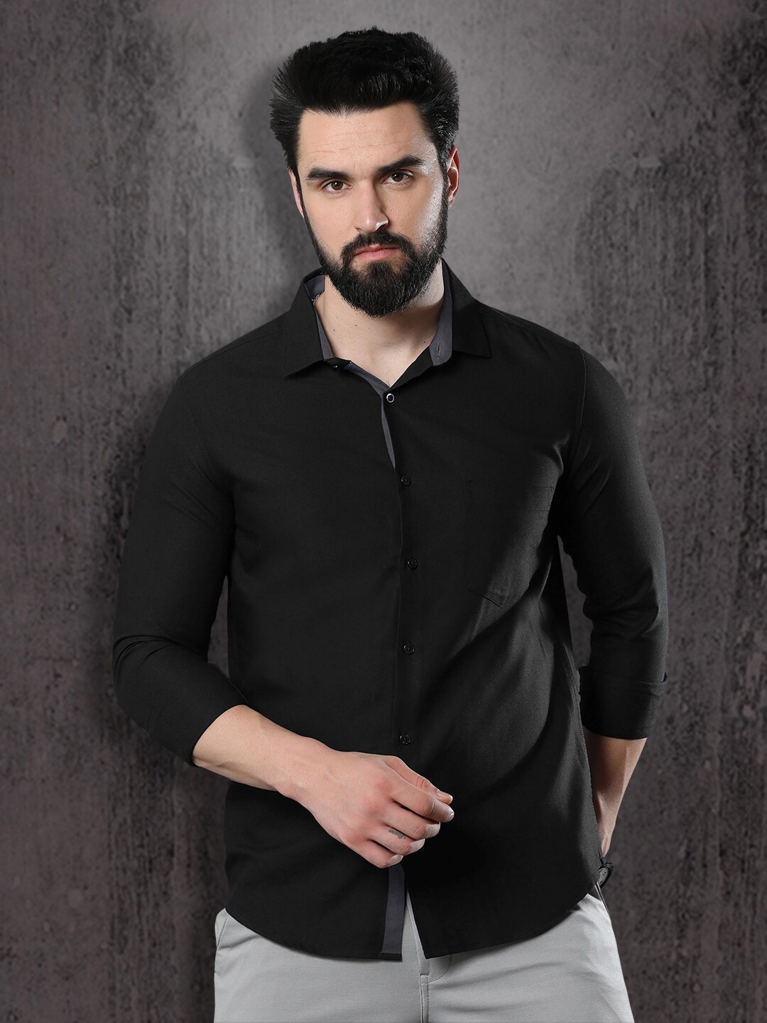 

1 Stop Fashion Standard Slim Fit Cotton Casual Shirt, Black